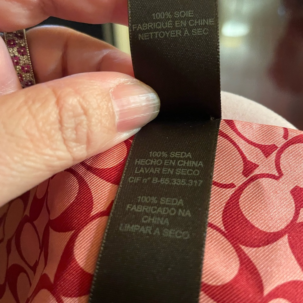 Authentic Coach Red/Pink Patterned Silk Scarf - C… - image 5